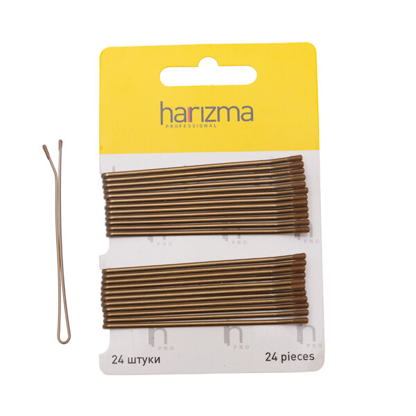 Невидимки harizma 70 мм., прямые, коричневые, 24 шт., арт. h10539-04