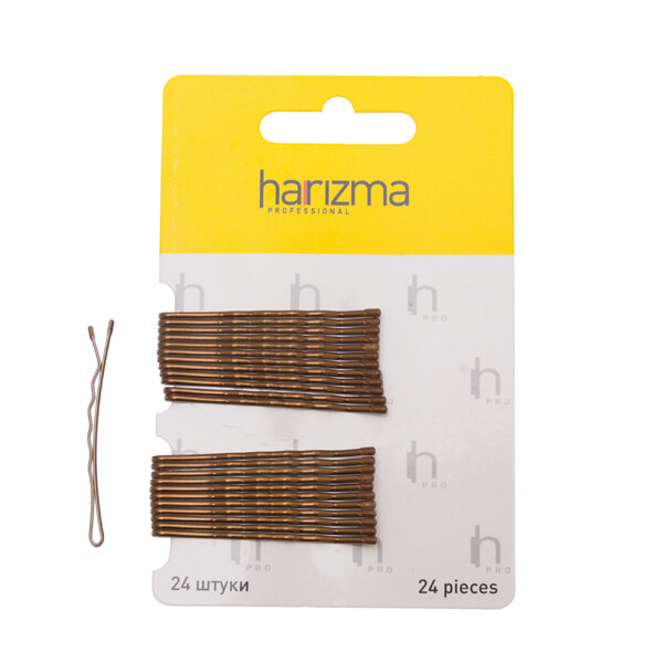 Невидимки harizma 50 мм., волна, коричневые, 24 шт., арт. h10534-04