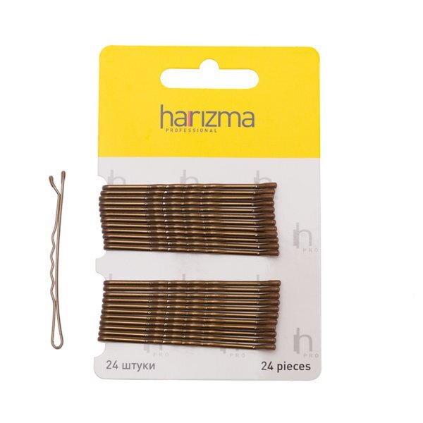 Невидимки harizma 60 мм., волна, коричневые, 24 шт., арт. h10536-04